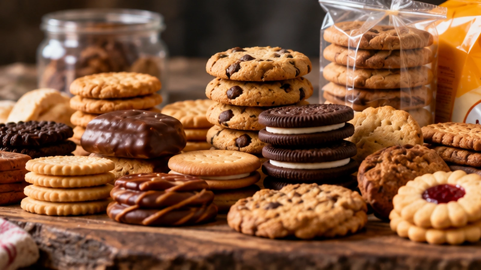Variedad de galletas tradicionales, rellenas, decoradas y con chocolate.