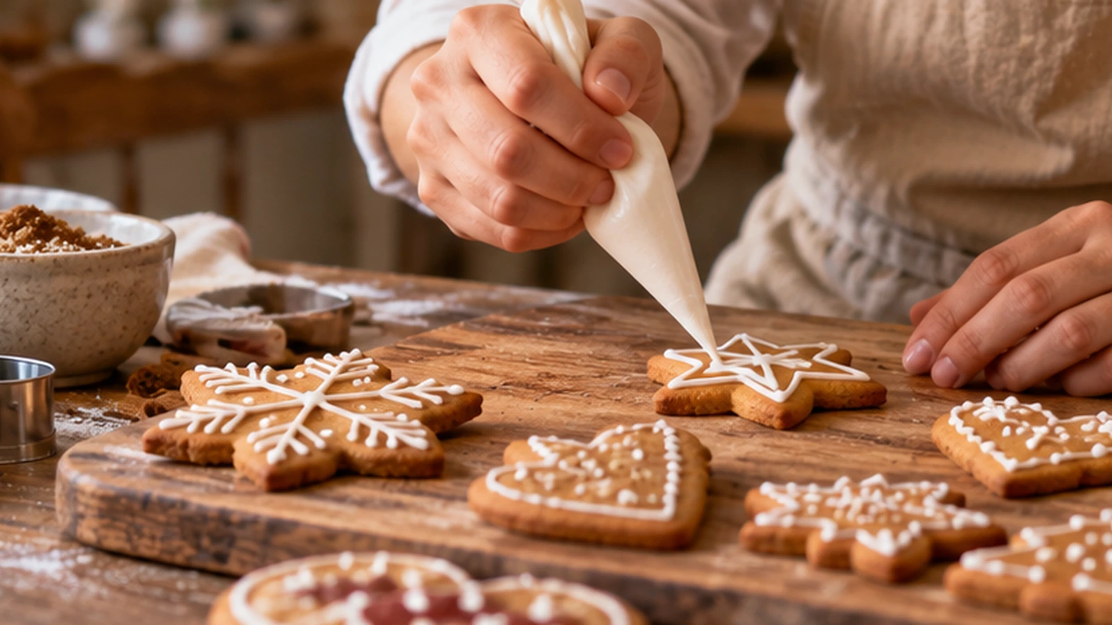 Elaboración artesanal de galletas decoradas con glaseado.